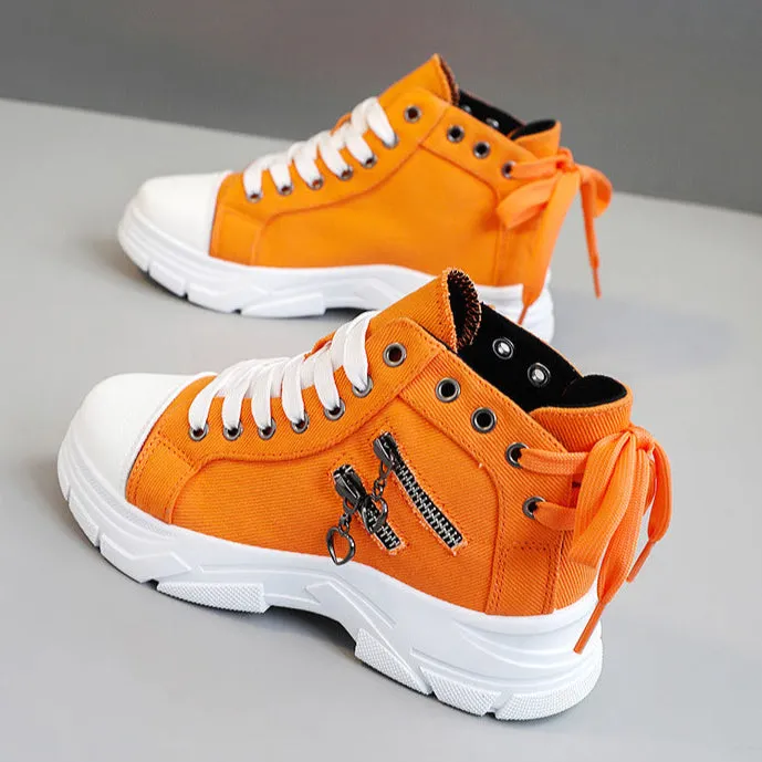 Women's denim canvas lace-up platform sneakers