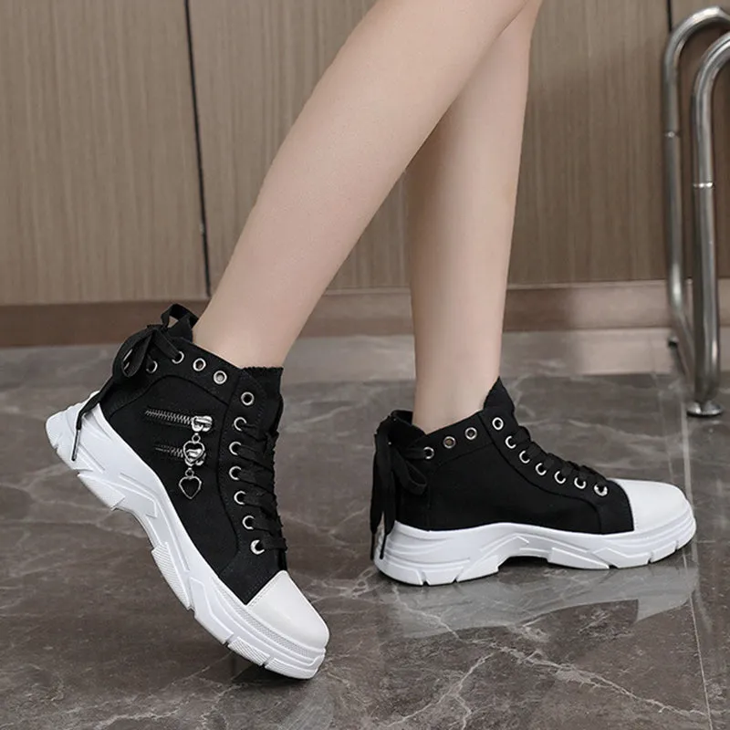 Women's denim canvas lace-up platform sneakers