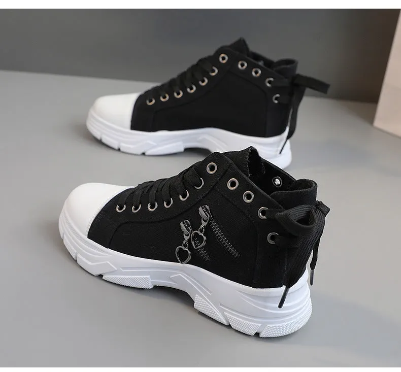 Women's denim canvas lace-up platform sneakers