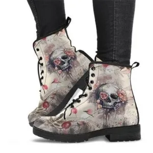 Women's fashion print lace-up boots flat high top martin boots