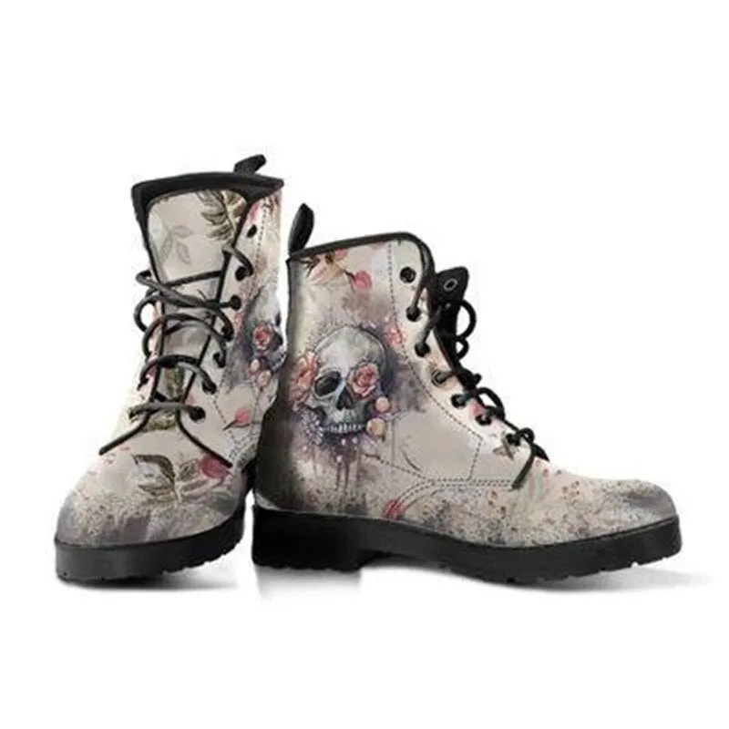 Women's fashion print lace-up boots flat high top martin boots