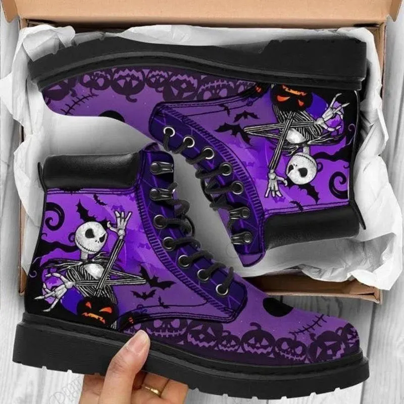 Women's fashion print lace-up boots flat high top martin boots