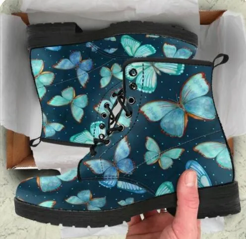 Women's fashion print lace-up boots flat high top martin boots