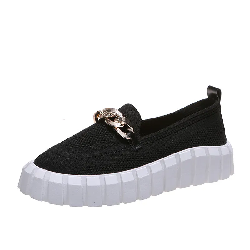 Women's flykit casual slip on platform sneakers | Summer round toe casual loafers