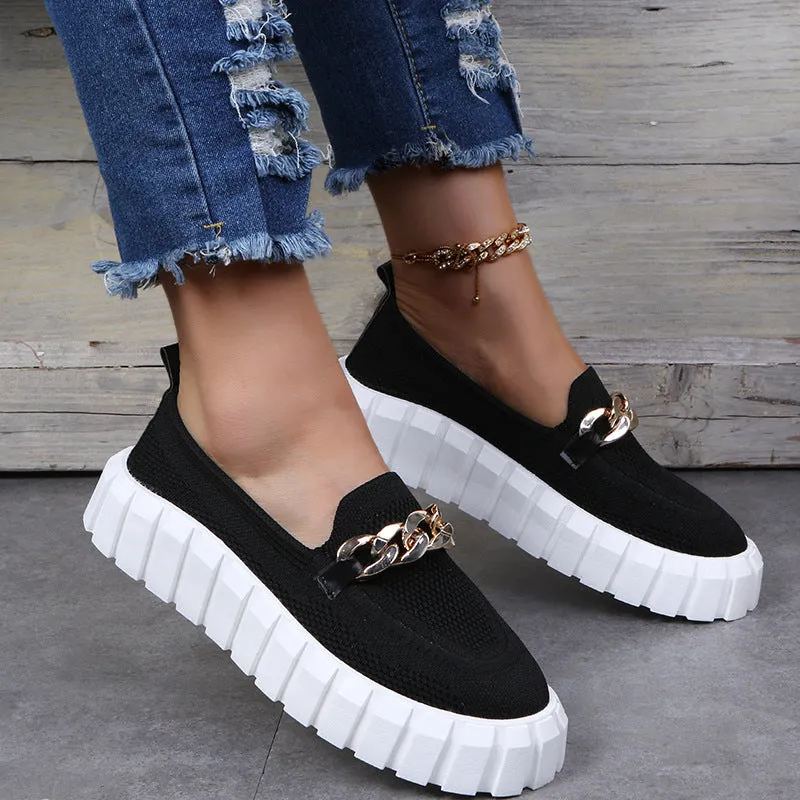 Women's flykit casual slip on platform sneakers | Summer round toe casual loafers