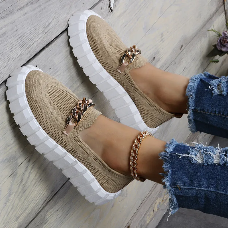 Women's flykit casual slip on platform sneakers | Summer round toe casual loafers