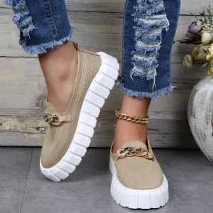 Women's flykit casual slip on platform sneakers | Summer round toe casual loafers