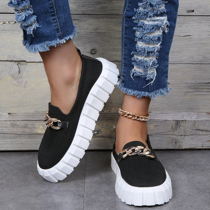Women's flykit casual slip on platform sneakers | Summer round toe casual loafers