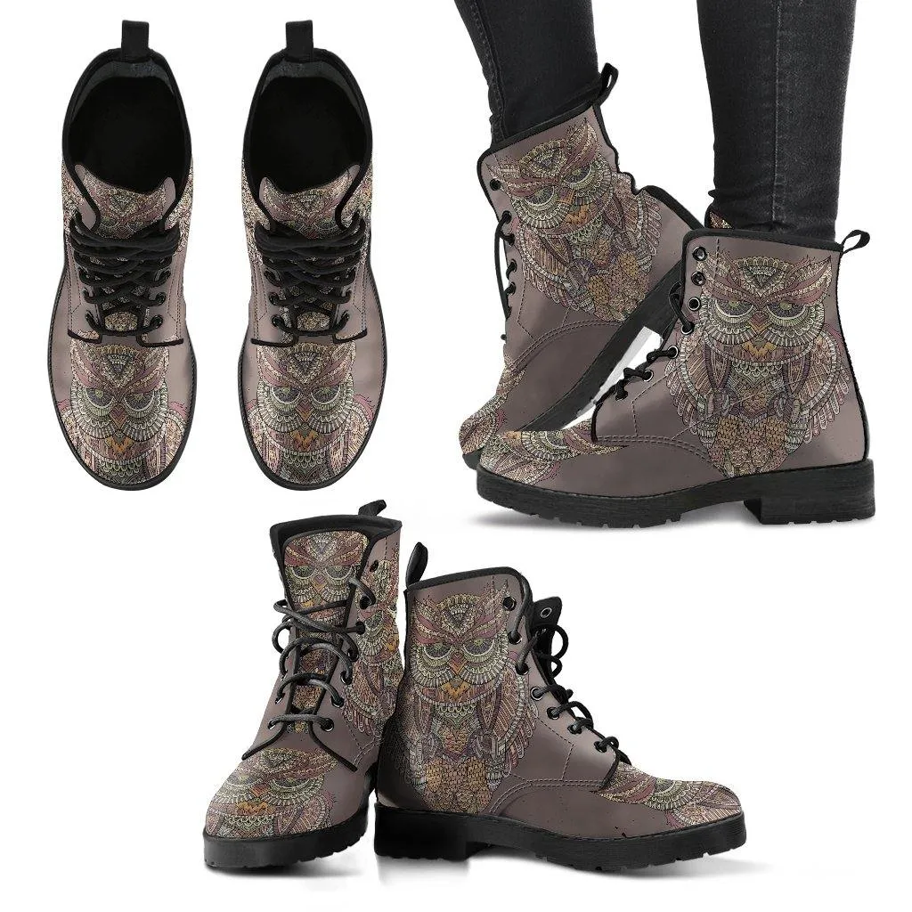 Woodland Owl Women's Leather Boots by Manifestie